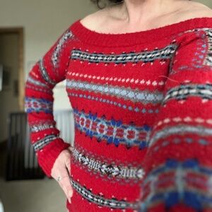 Off-the-Shoulder Red Sweater